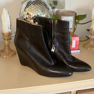 Brian Atwood Black Leather Bellaria Wedge Ankle Boots